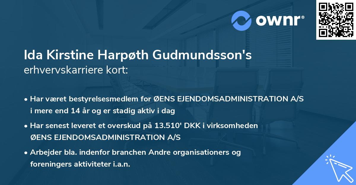 Ida Kirstine Harpøth Gudmundsson's erhvervskarriere kort