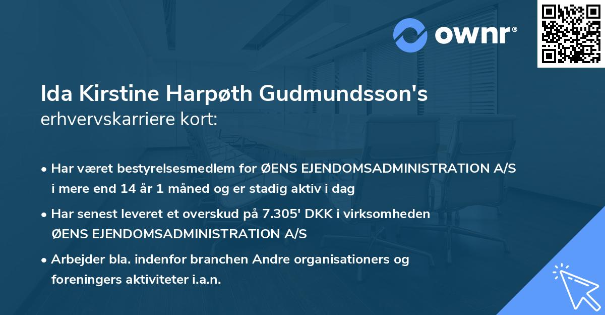 Ida Kirstine Harpøth Gudmundsson's erhvervskarriere kort