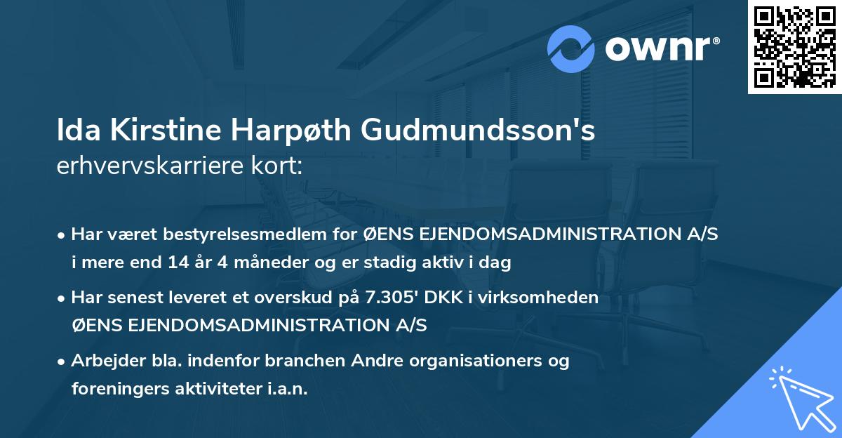 Ida Kirstine Harpøth Gudmundsson's erhvervskarriere kort