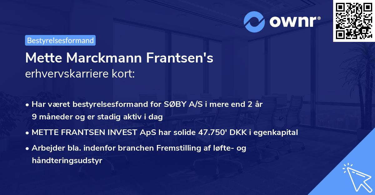 Mette Marckmann Frantsen's erhvervskarriere kort