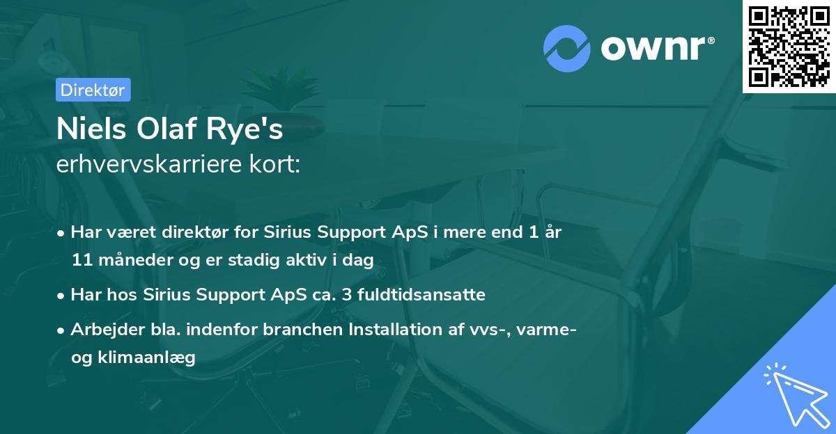 Niels Olaf Rye's erhvervskarriere kort