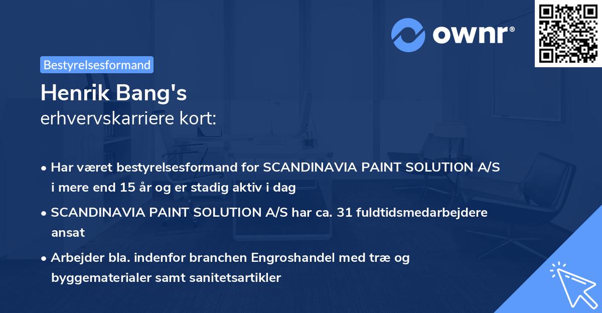 Henrik Bang's erhvervskarriere kort