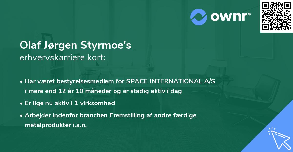 Olaf Jørgen Styrmoe's erhvervskarriere kort