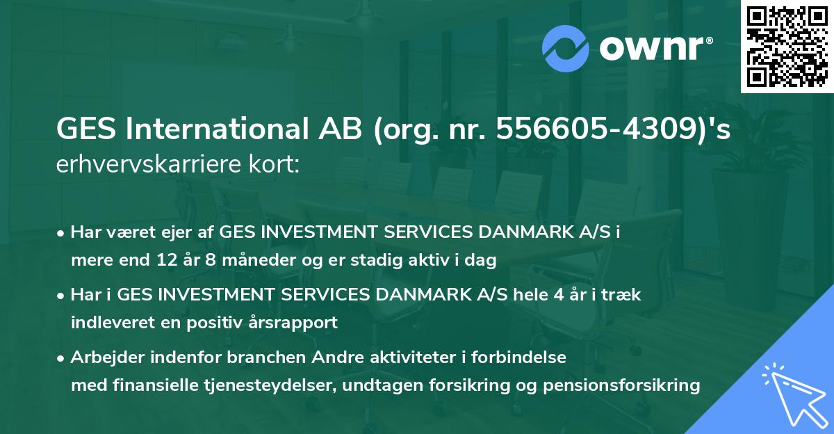 GES International AB (org. nr. 556605-4309)'s erhvervskarriere kort
