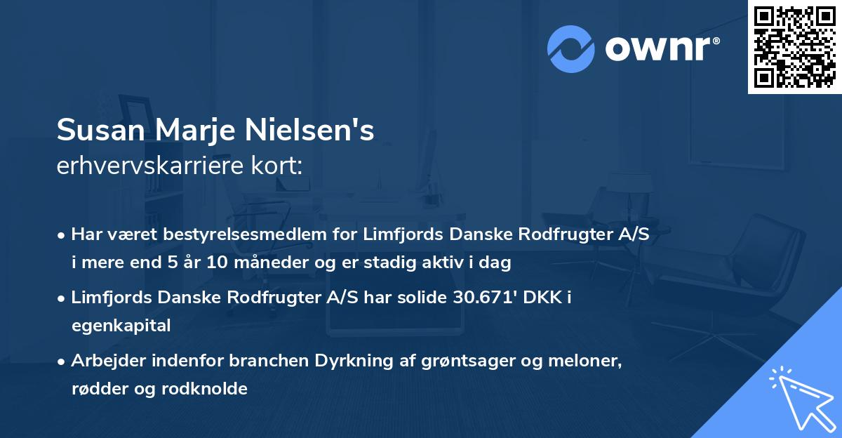 Susan Marje Nielsen's erhvervskarriere kort