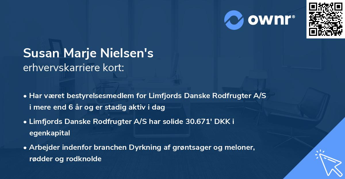 Susan Marje Nielsen's erhvervskarriere kort