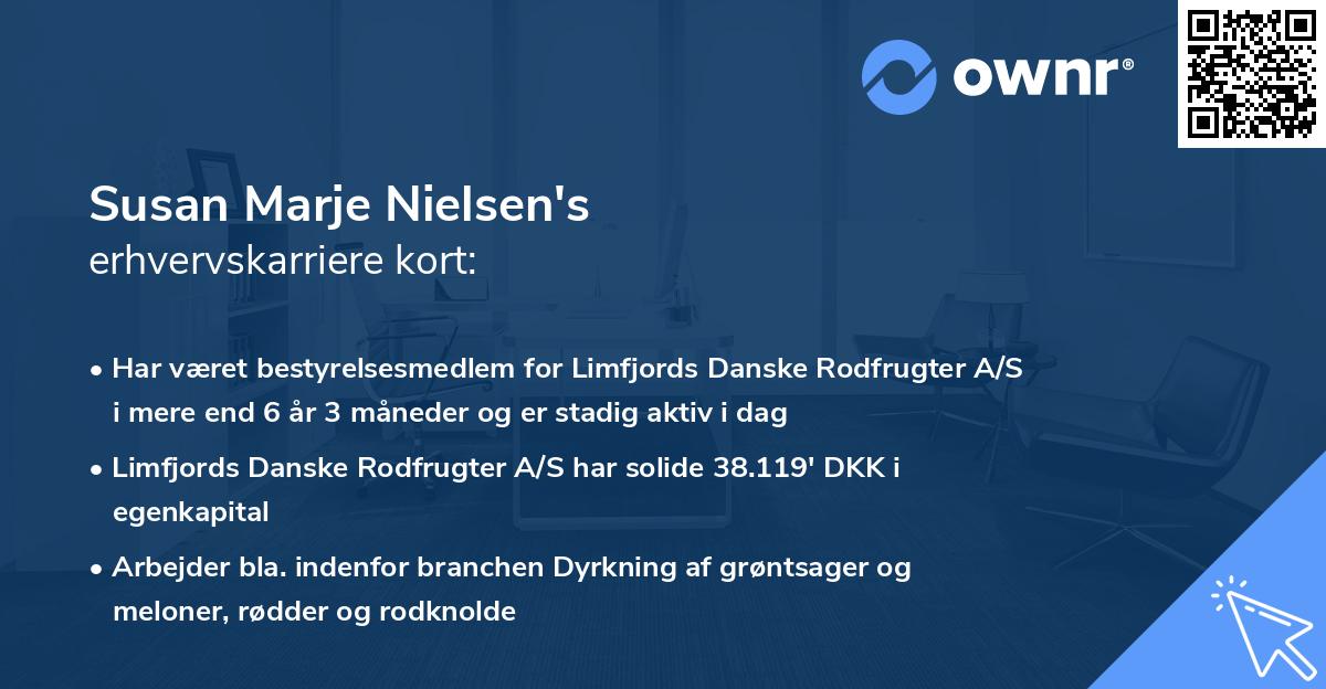 Susan Marje Nielsen's erhvervskarriere kort