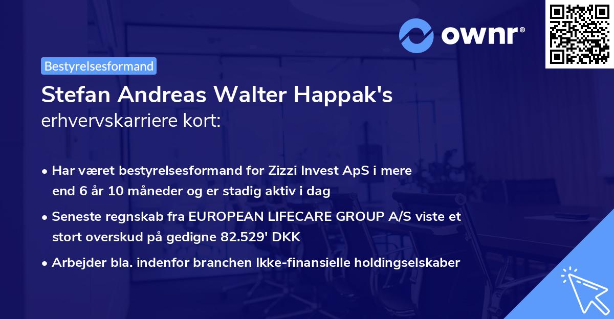 Stefan Andreas Walter Happak's erhvervskarriere kort