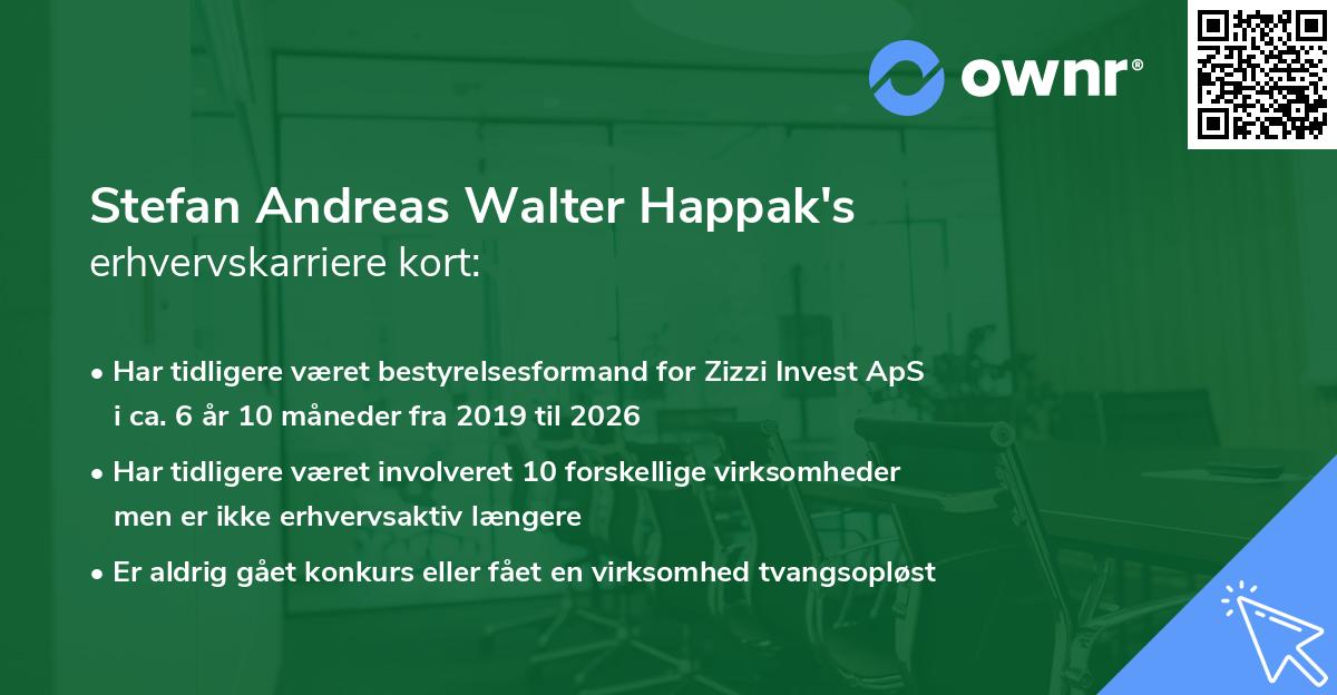 Stefan Andreas Walter Happak's erhvervskarriere kort