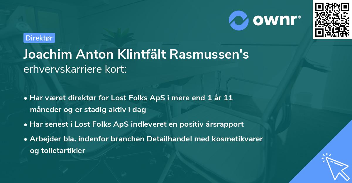 Joachim Anton Klintfält Rasmussen's erhvervskarriere kort