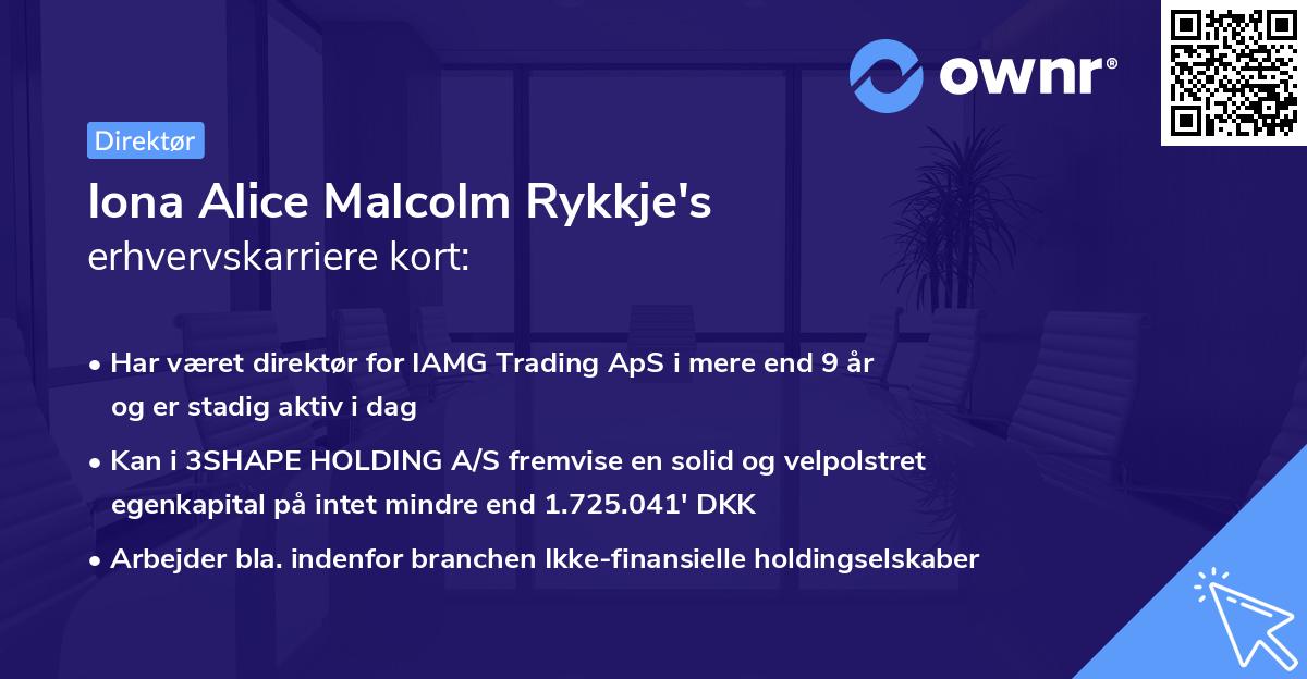 Iona Alice Malcolm Rykkje's erhvervskarriere kort
