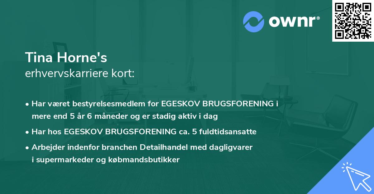 Tina Horne's erhvervskarriere kort