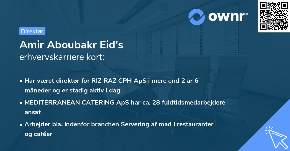 Amir Aboubakr Eid's erhvervskarriere kort