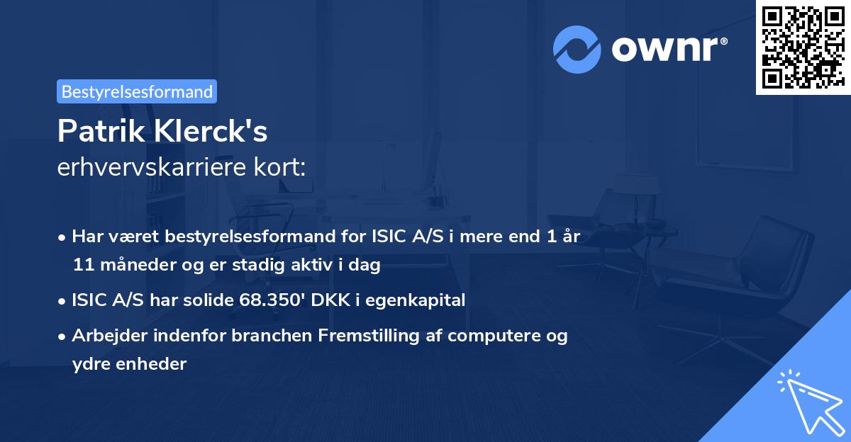 Patrik Klerck's erhvervskarriere kort