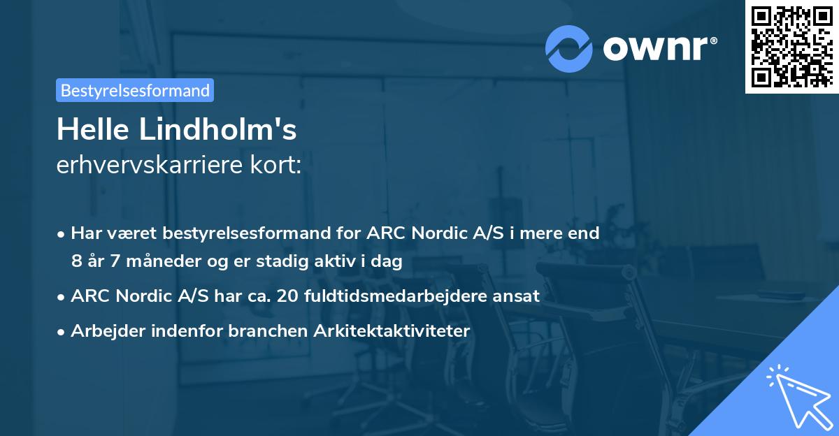 Helle Lindholm's erhvervskarriere kort