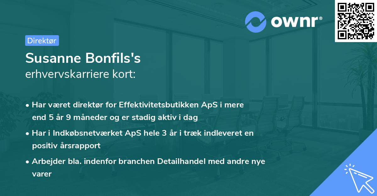 Susanne Bonfils's erhvervskarriere kort