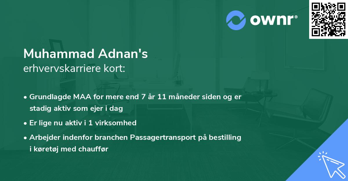 Muhammad Adnan's erhvervskarriere kort