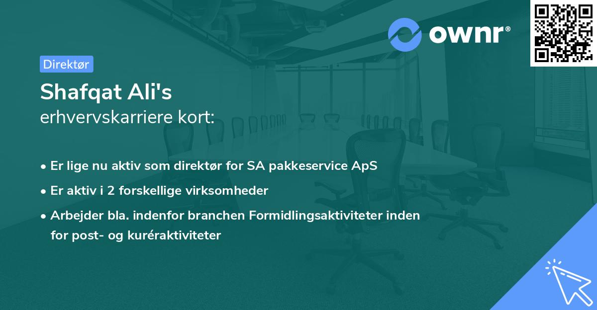 Shafqat Ali's erhvervskarriere kort