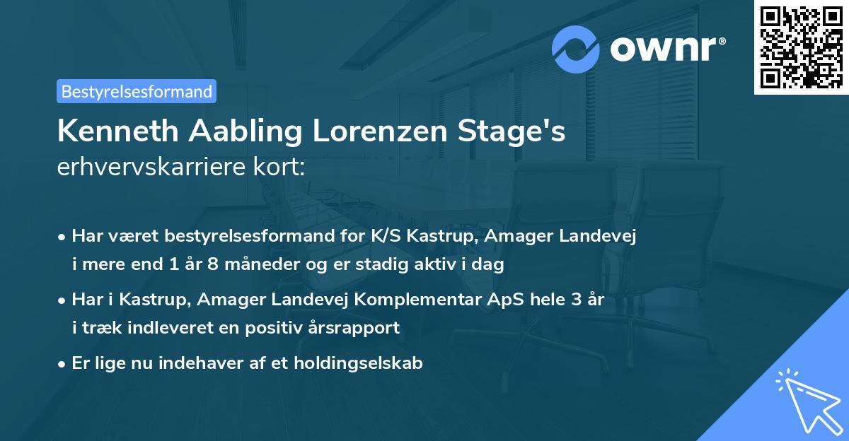 Kenneth Aabling Lorenzen Stage's erhvervskarriere kort