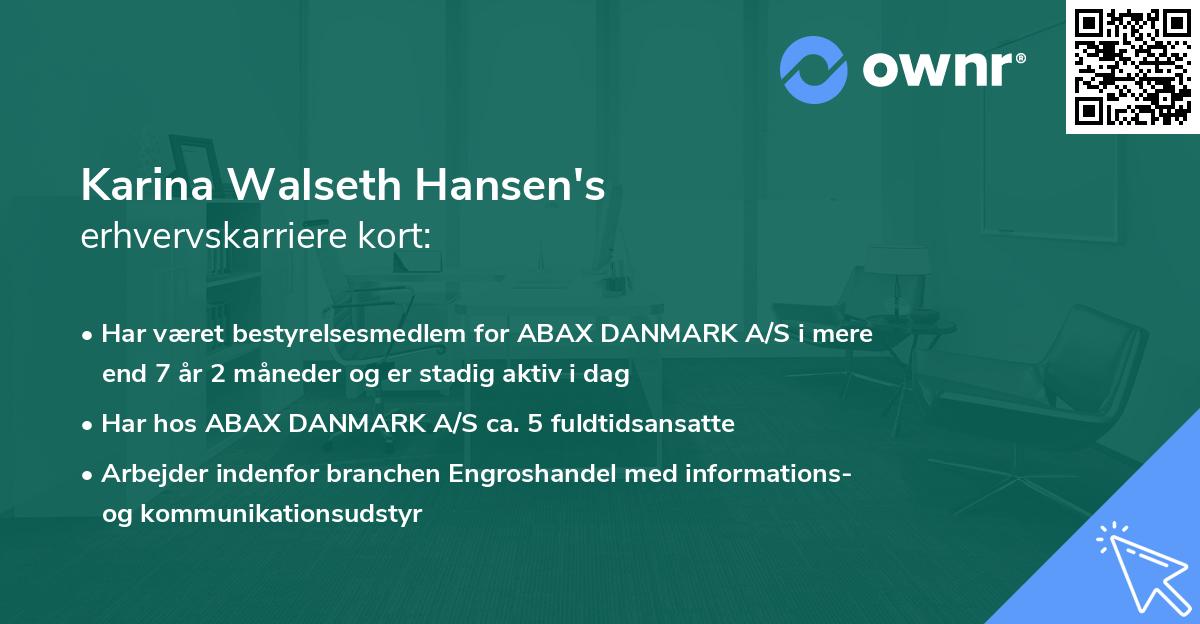 Karina Walseth Hansen's erhvervskarriere kort