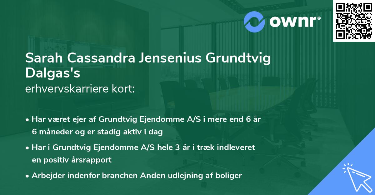 Sarah Cassandra Jensenius Grundtvig Dalgas's erhvervskarriere kort