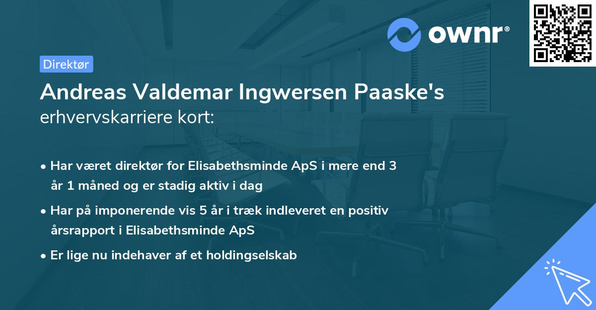 Andreas Valdemar Ingwersen Paaske's erhvervskarriere kort