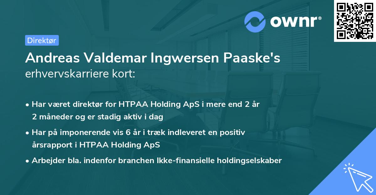 Andreas Valdemar Ingwersen Paaske's erhvervskarriere kort