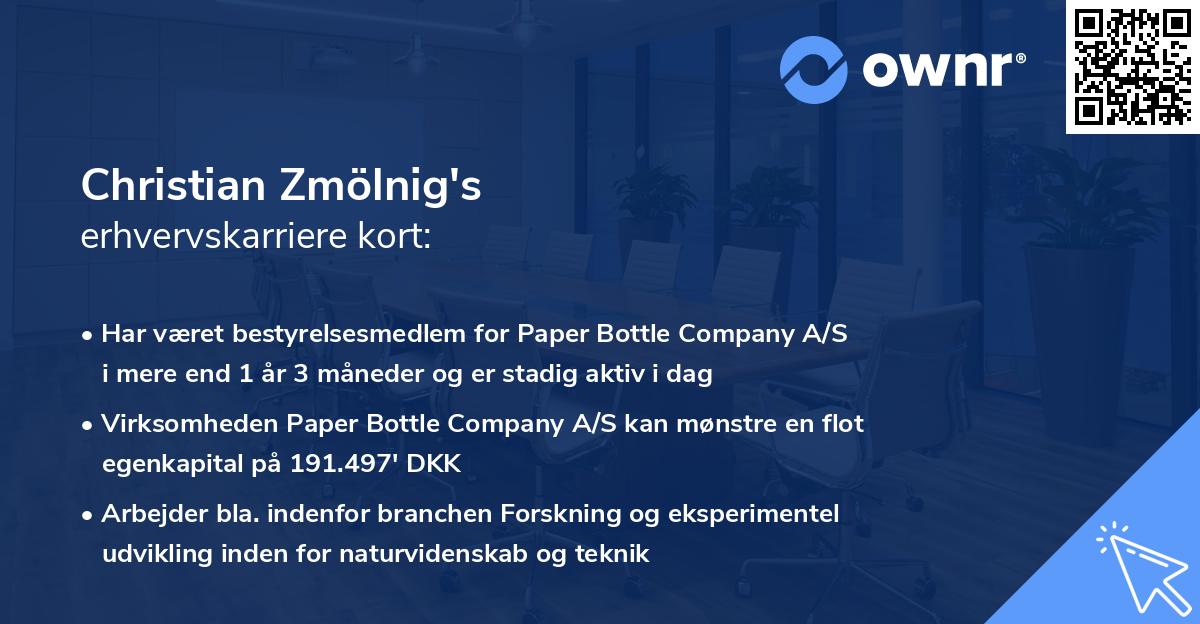 Christian Zmölnig's erhvervskarriere kort