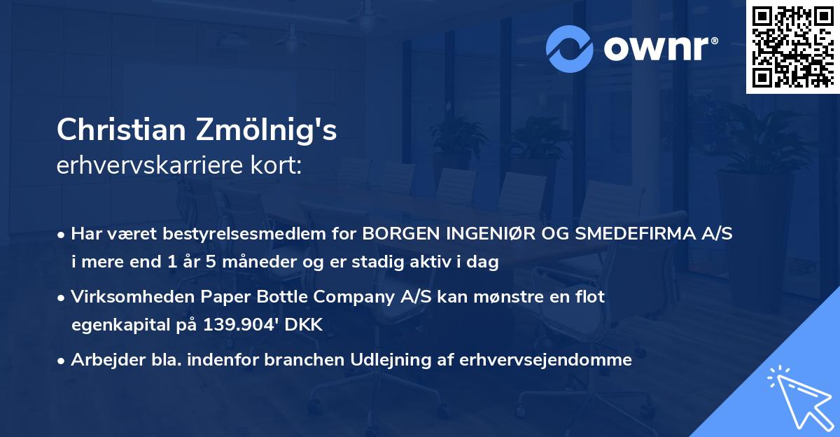 Christian Zmölnig's erhvervskarriere kort