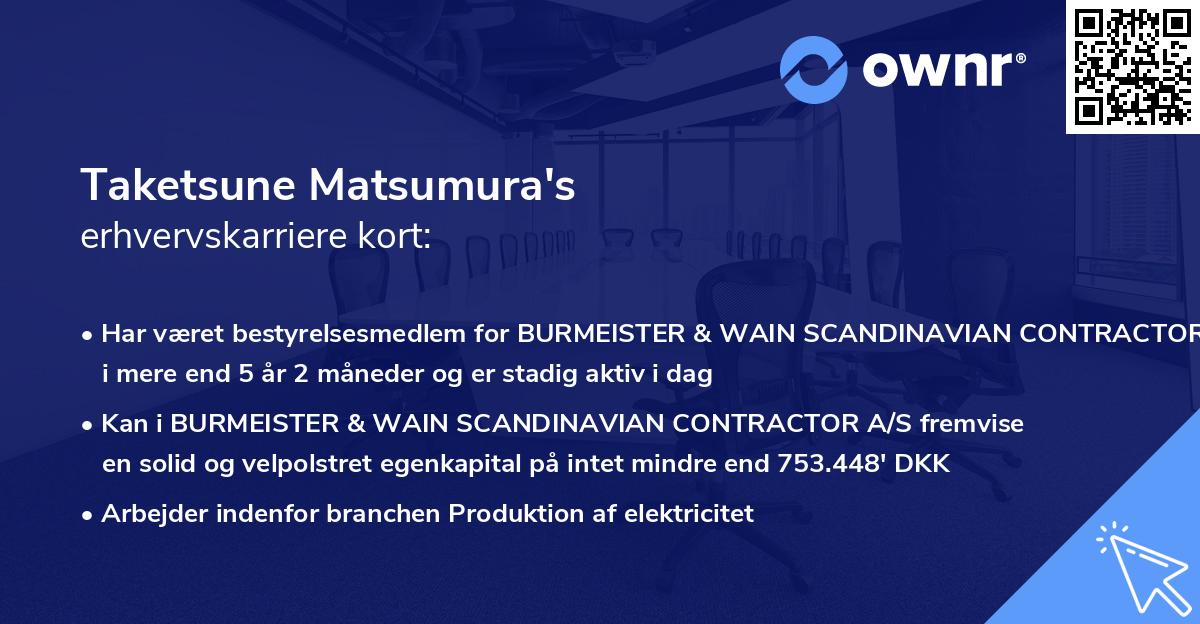 Taketsune Matsumura's erhvervskarriere kort