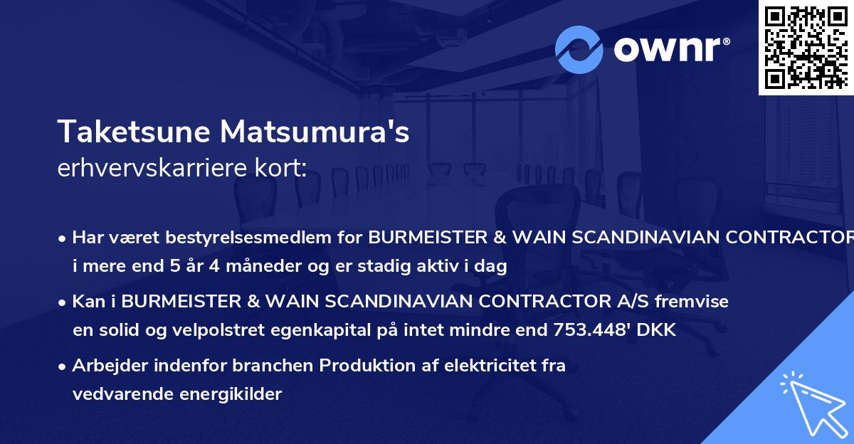 Taketsune Matsumura's erhvervskarriere kort