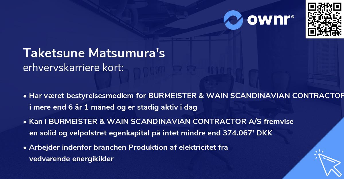 Taketsune Matsumura's erhvervskarriere kort