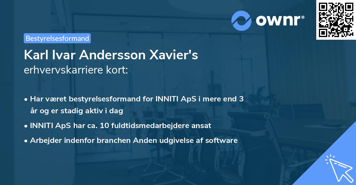 Karl Ivar Andersson Xavier's erhvervskarriere kort
