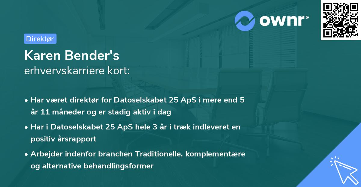 Karen Bender's erhvervskarriere kort