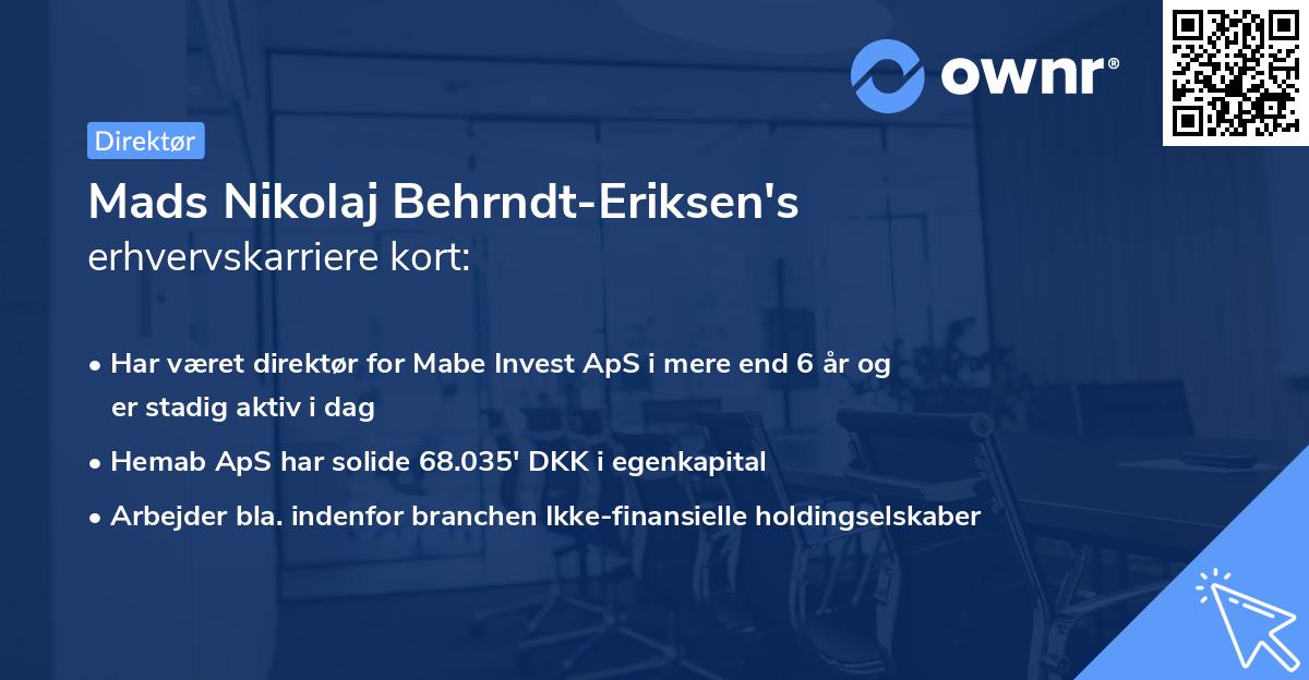 Mads Nikolaj Behrndt-Eriksen's erhvervskarriere kort