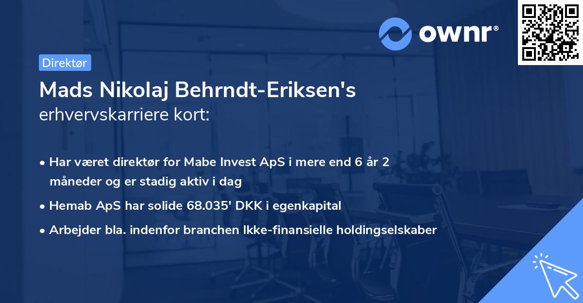 Mads Nikolaj Behrndt-Eriksen's erhvervskarriere kort