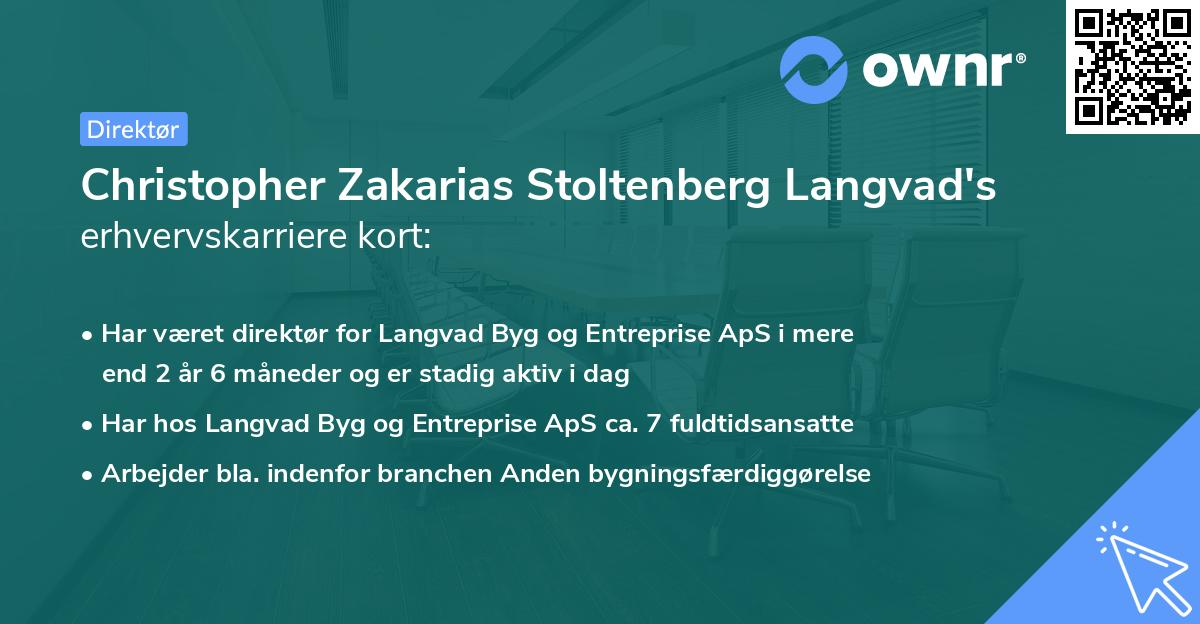 Christopher Zakarias Stoltenberg Langvad's erhvervskarriere kort