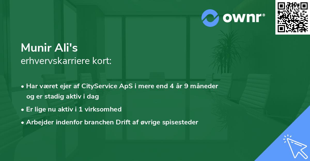 Munir Ali's erhvervskarriere kort