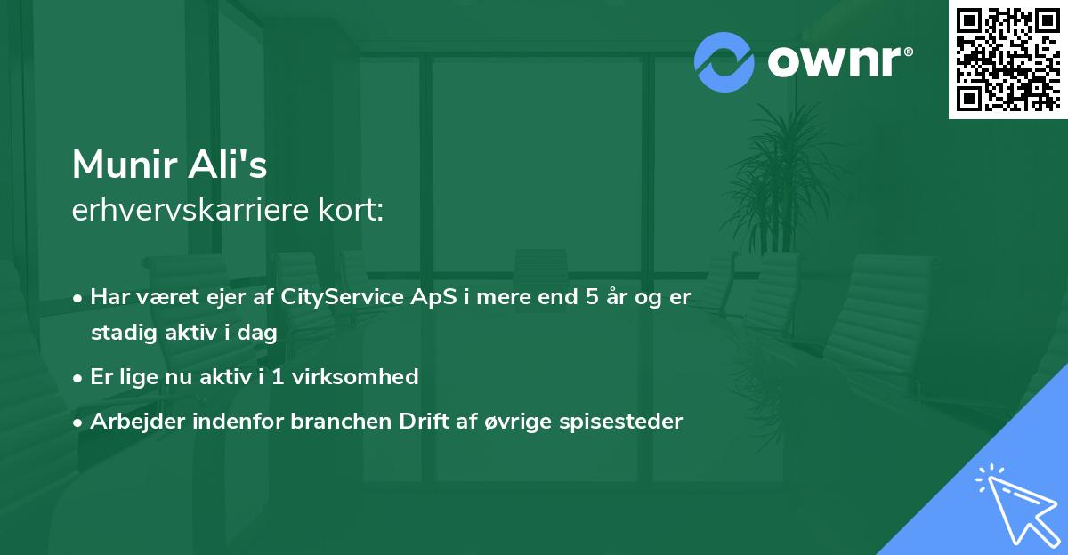Munir Ali's erhvervskarriere kort