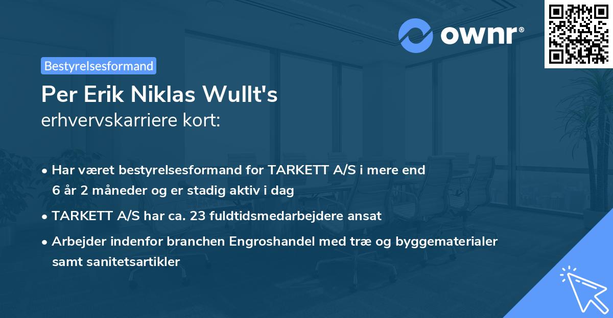 Per Erik Niklas Wullt's erhvervskarriere kort