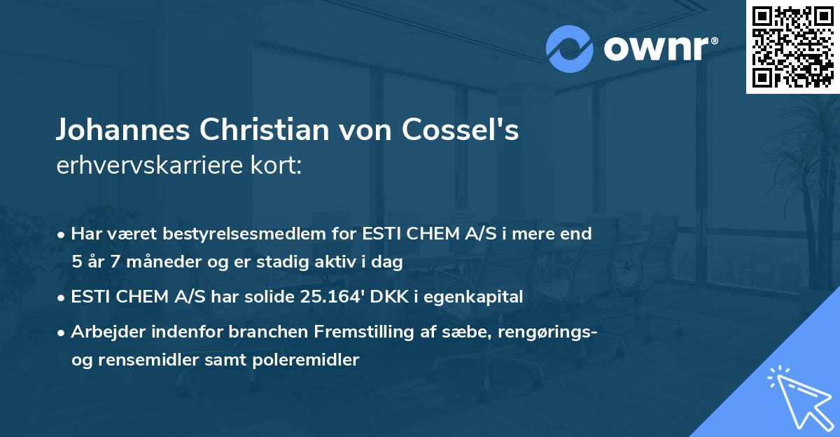 Johannes Christian von Cossel's erhvervskarriere kort
