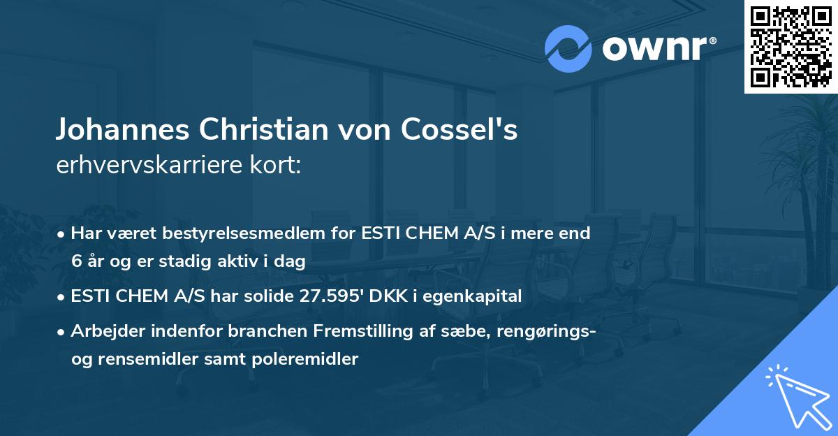 Johannes Christian von Cossel's erhvervskarriere kort