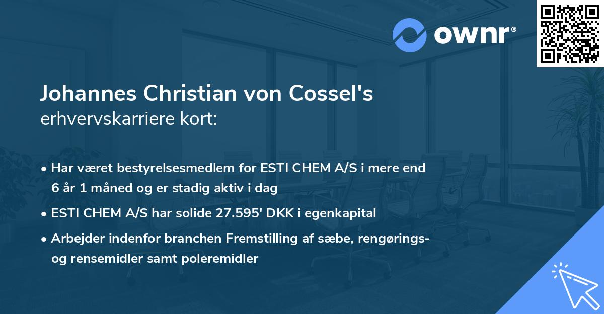 Johannes Christian von Cossel's erhvervskarriere kort