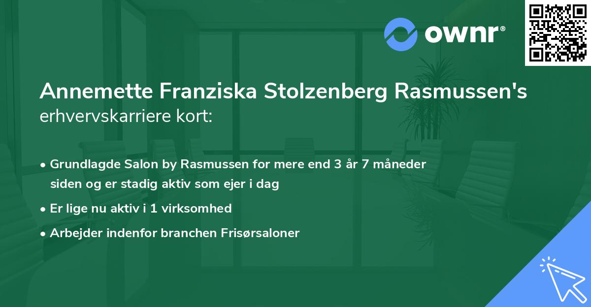 Annemette Franziska Stolzenberg Rasmussen's erhvervskarriere kort
