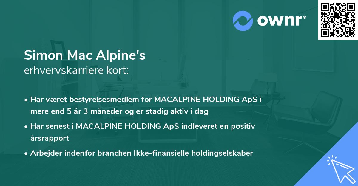 Simon Mac Alpine's erhvervskarriere kort