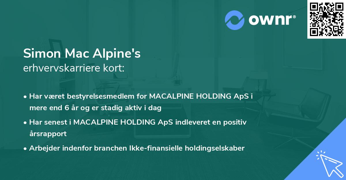 Simon Mac Alpine's erhvervskarriere kort