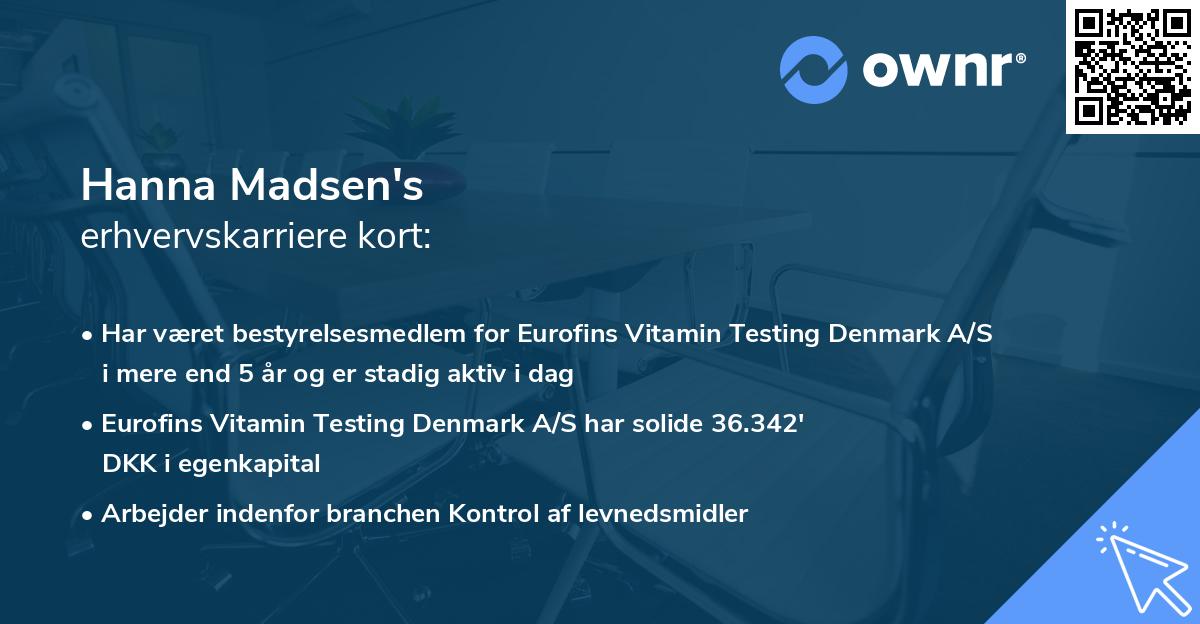 Hanna Madsen's erhvervskarriere kort