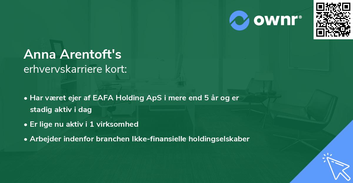 Anna Arentoft's erhvervskarriere kort