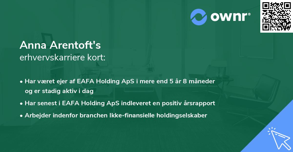 Anna Arentoft's erhvervskarriere kort