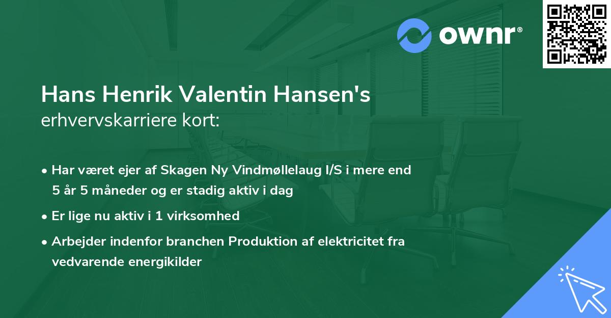 Hans Henrik Valentin Hansen's erhvervskarriere kort